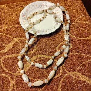 Vintage Thailand Banded White Agate Beads Hand Tied Necklace Artisan